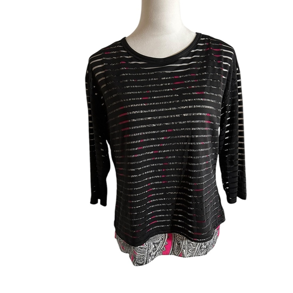 Unique Investments Black Striped Women's Top over pink and black camisole
